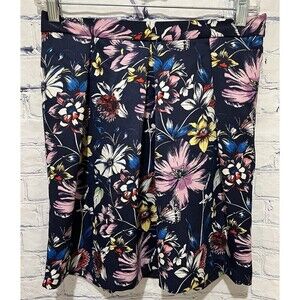 HIGHLINE Womens Skirt XS Navy Floral Pleated Straight Above Knee Flowers